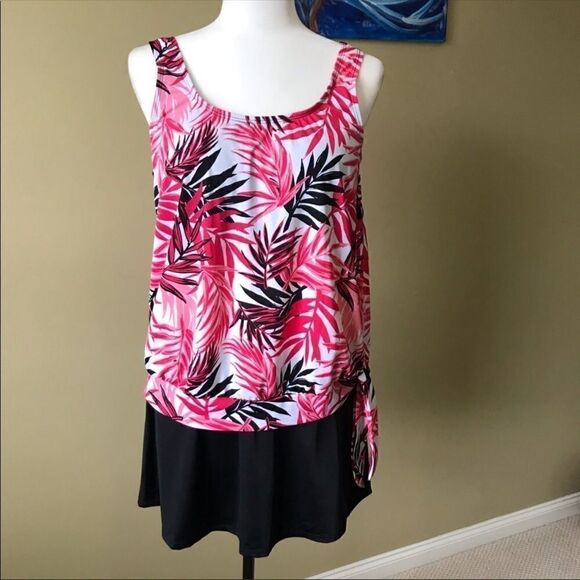 Pink Tropical Tankini Blouson Top and Swim Skirt - Picture 3 of 7